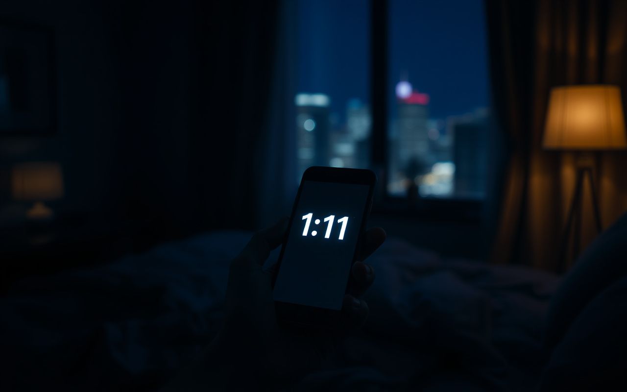 Smartphone at night showing 1:11