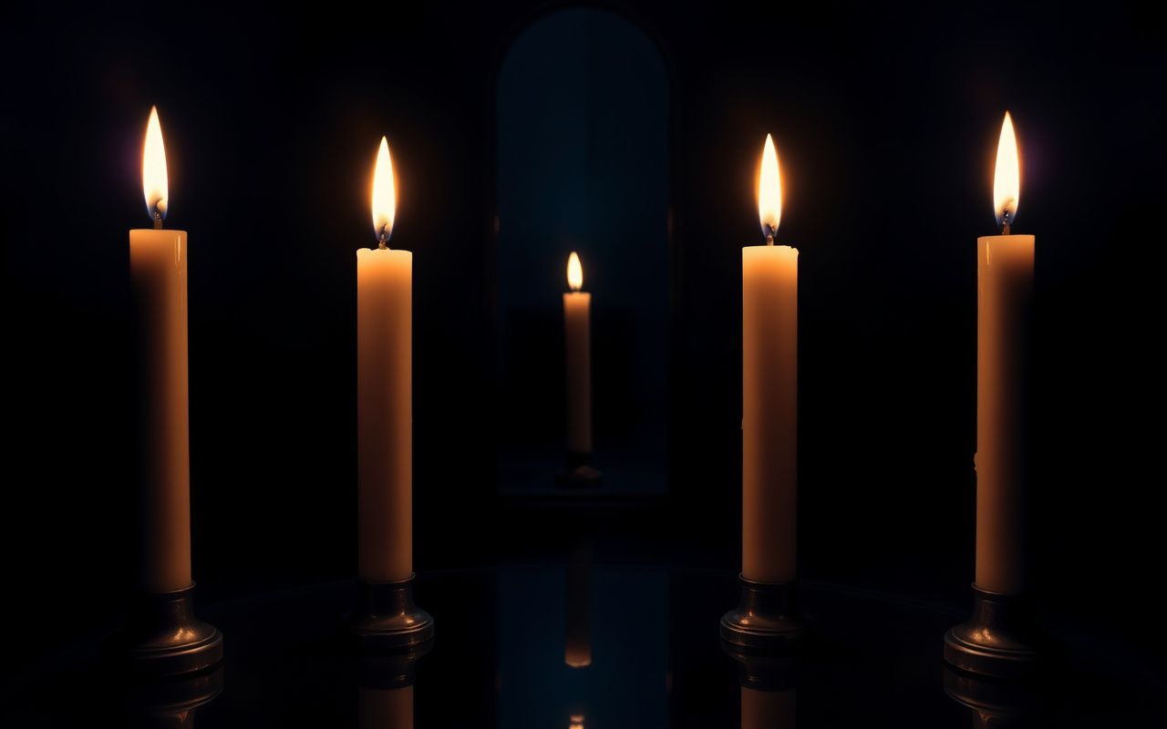 Four candles in perfect vertical alignment