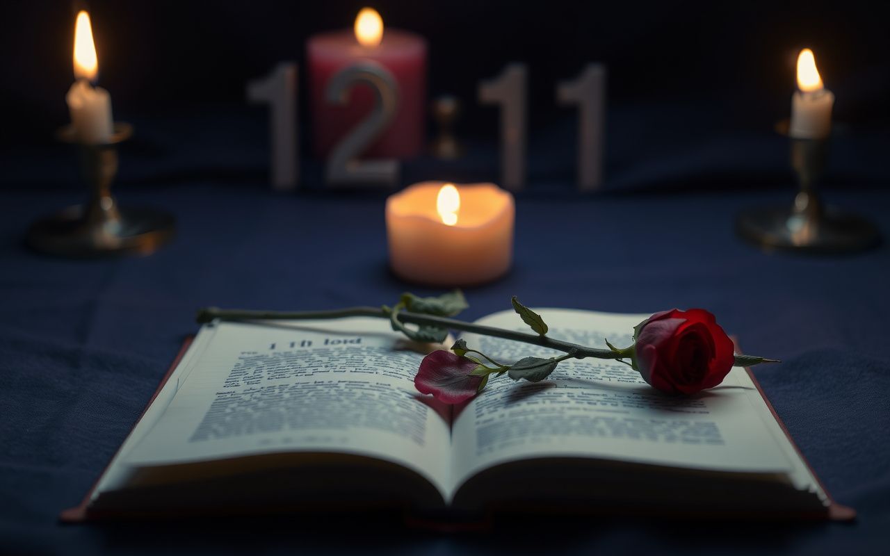Single rose on a love letter at 11:11