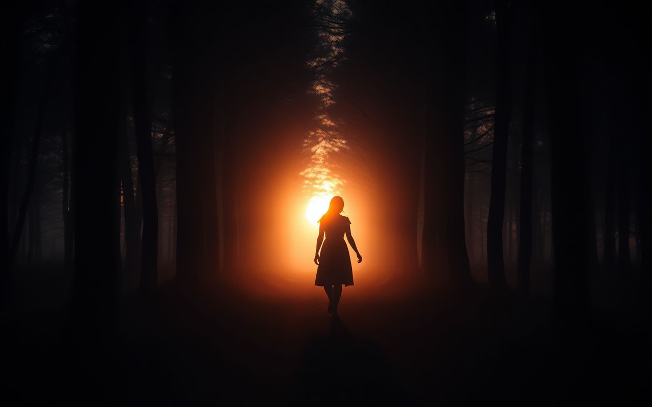 Two people walking through morning mist
