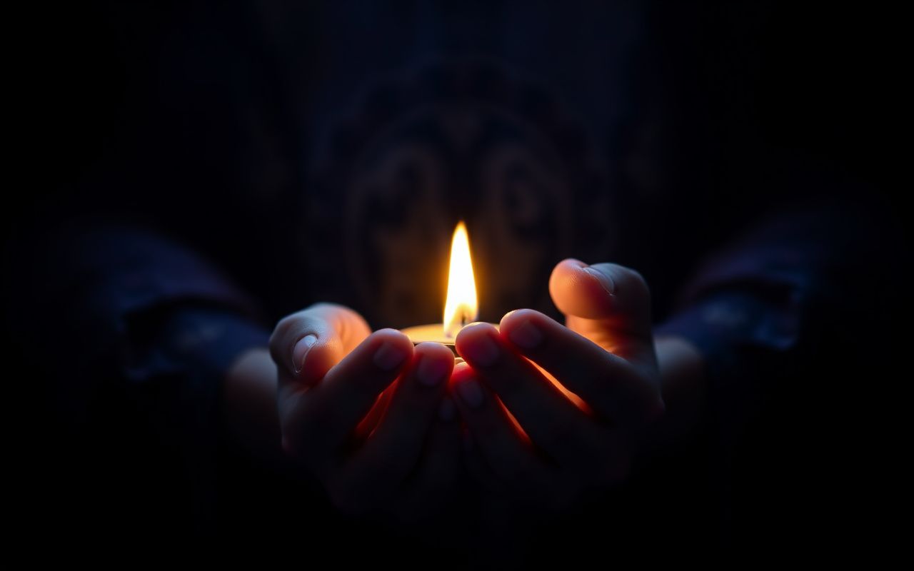 Cupped hands holding a warm flame