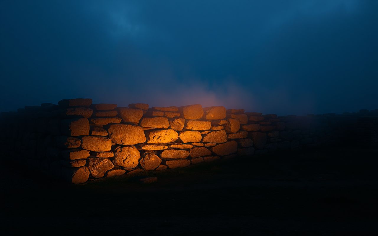 Ancient stone foundation at dawn — 444