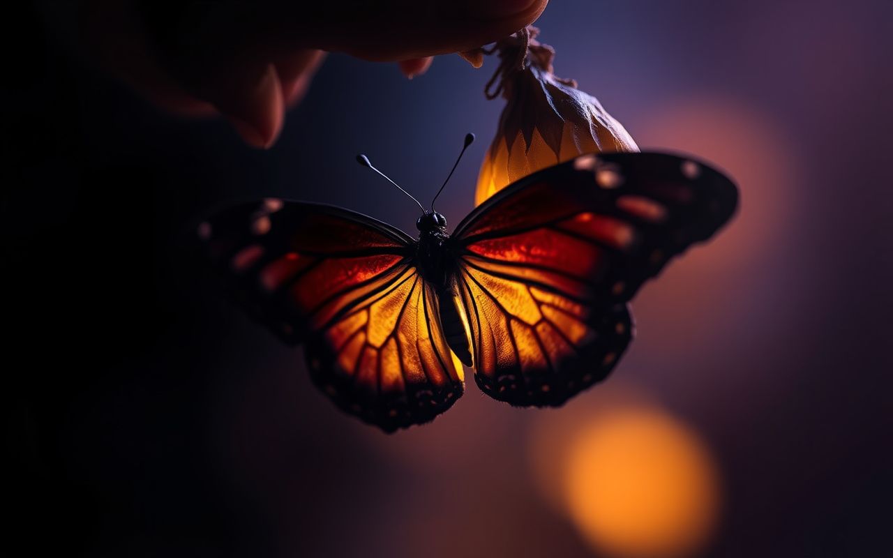 Butterfly emerging from chrysalis