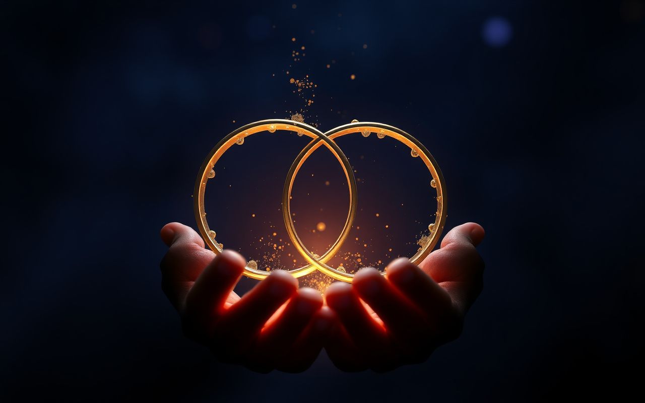 Gold infinity loop above cupped hands — 888