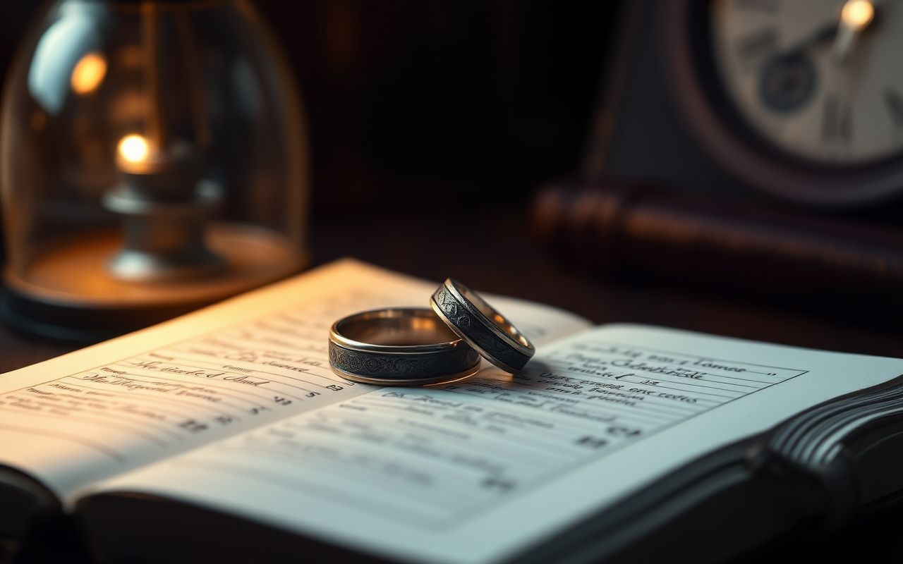 Wedding bands on an old-fashioned ledger