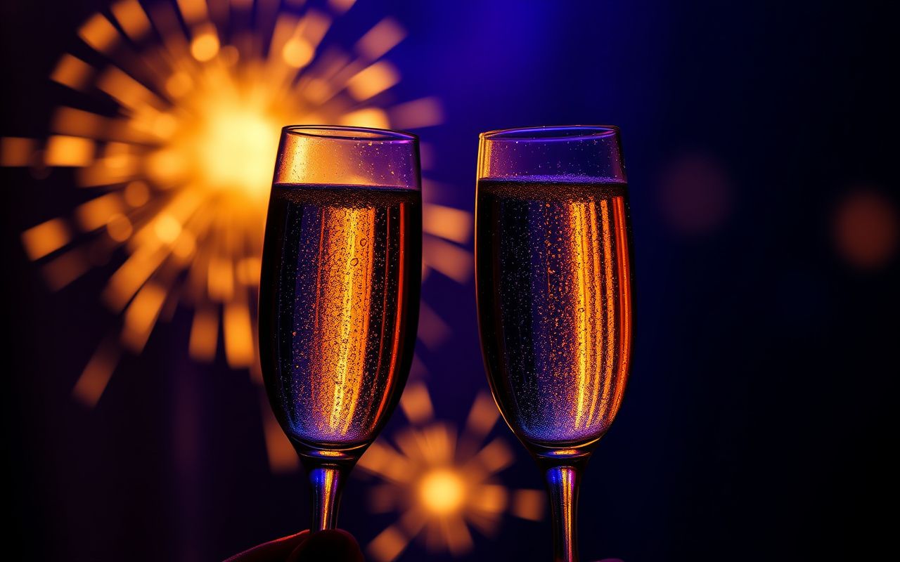 Champagne with sparklers in celebration