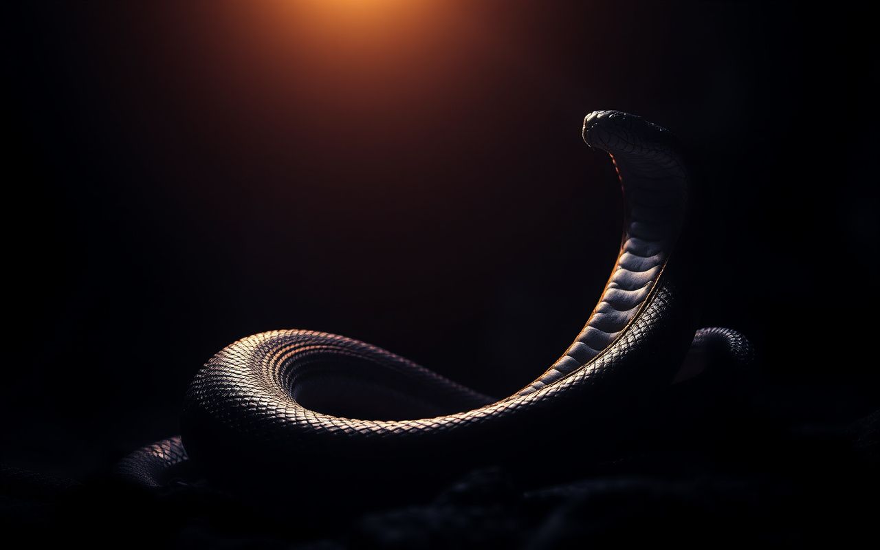 Serpent shedding its skin in golden light