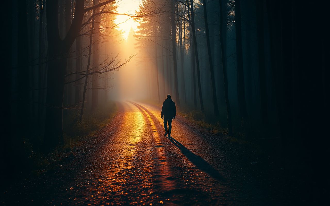 Two paths diverging at a forest crossroads