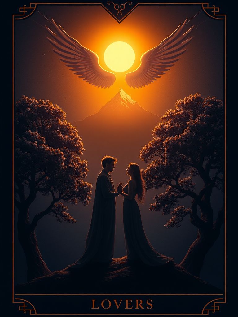 Rider-Waite-style Lovers tarot card art