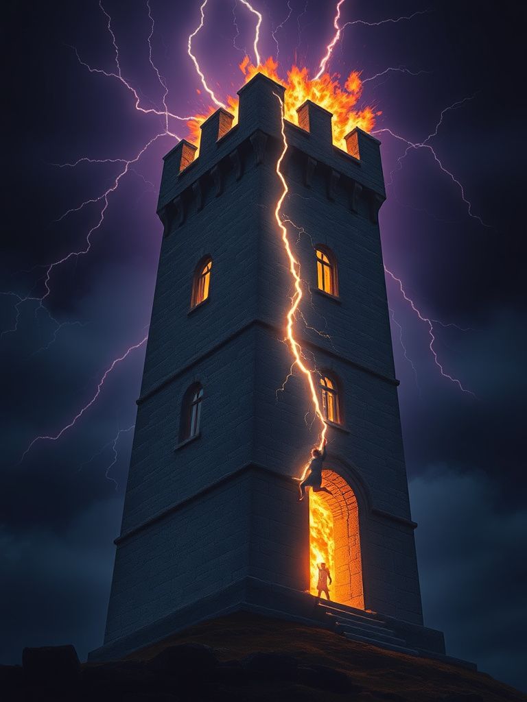Rider-Waite-style Tower tarot card art